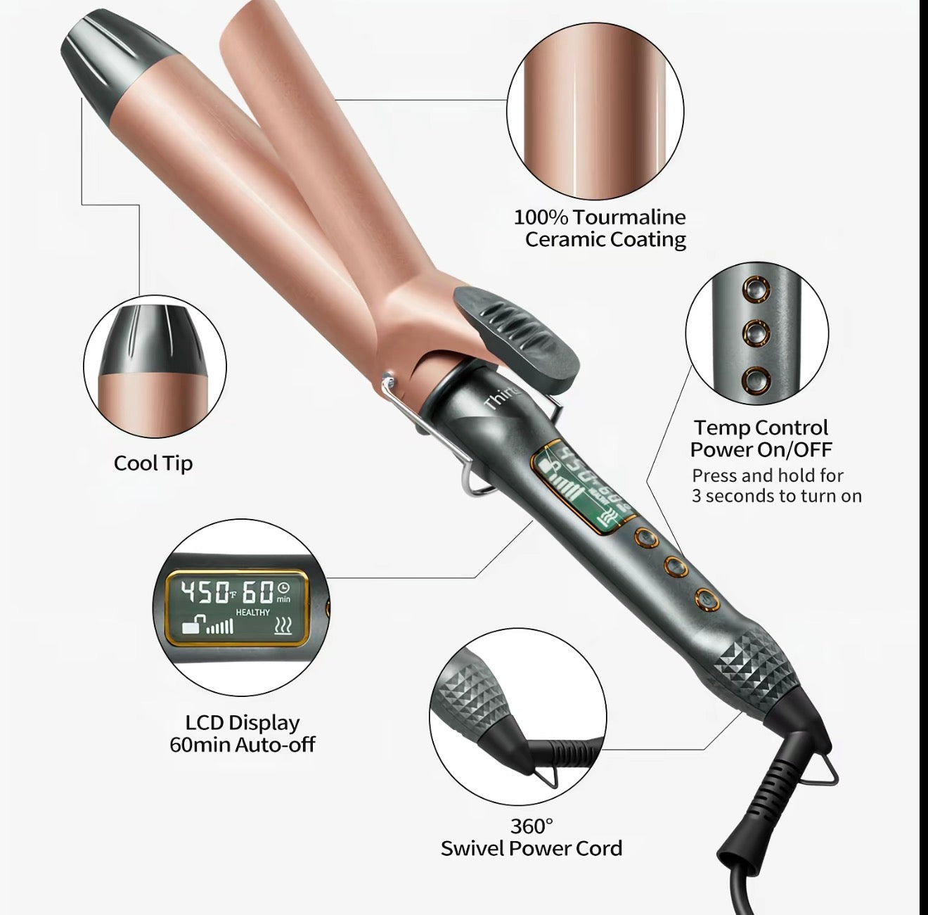 Thirtek 1/1.25 Inch Curling Iron with Ceramic Tourmaline Barrel