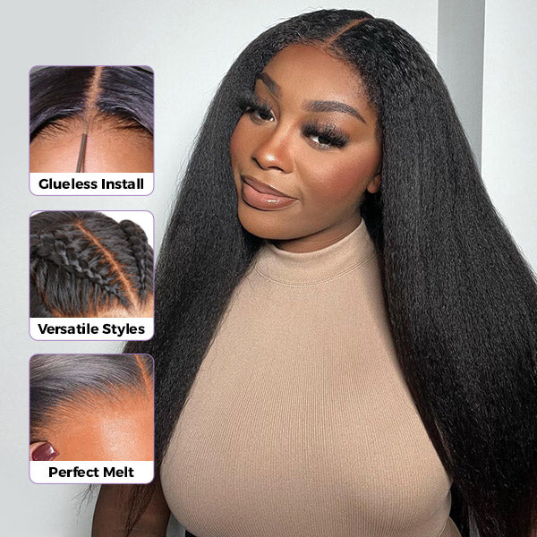 Kinky Straight Wear Go Glueless Wig Pre-Cut Lace Beginner Friendly